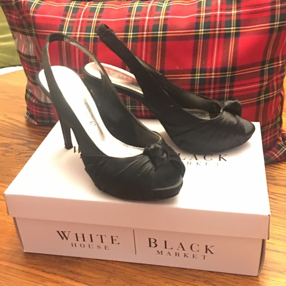 White House Black Market Black Satin Heels - Picture 2 of 6